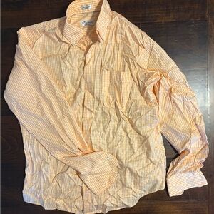 Peter Millar Men's Orange Checkered Button Down Shirt